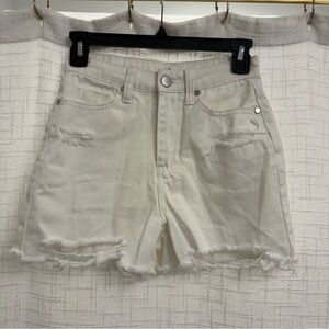 B.P. White High Rise Distressed Denim Shorts